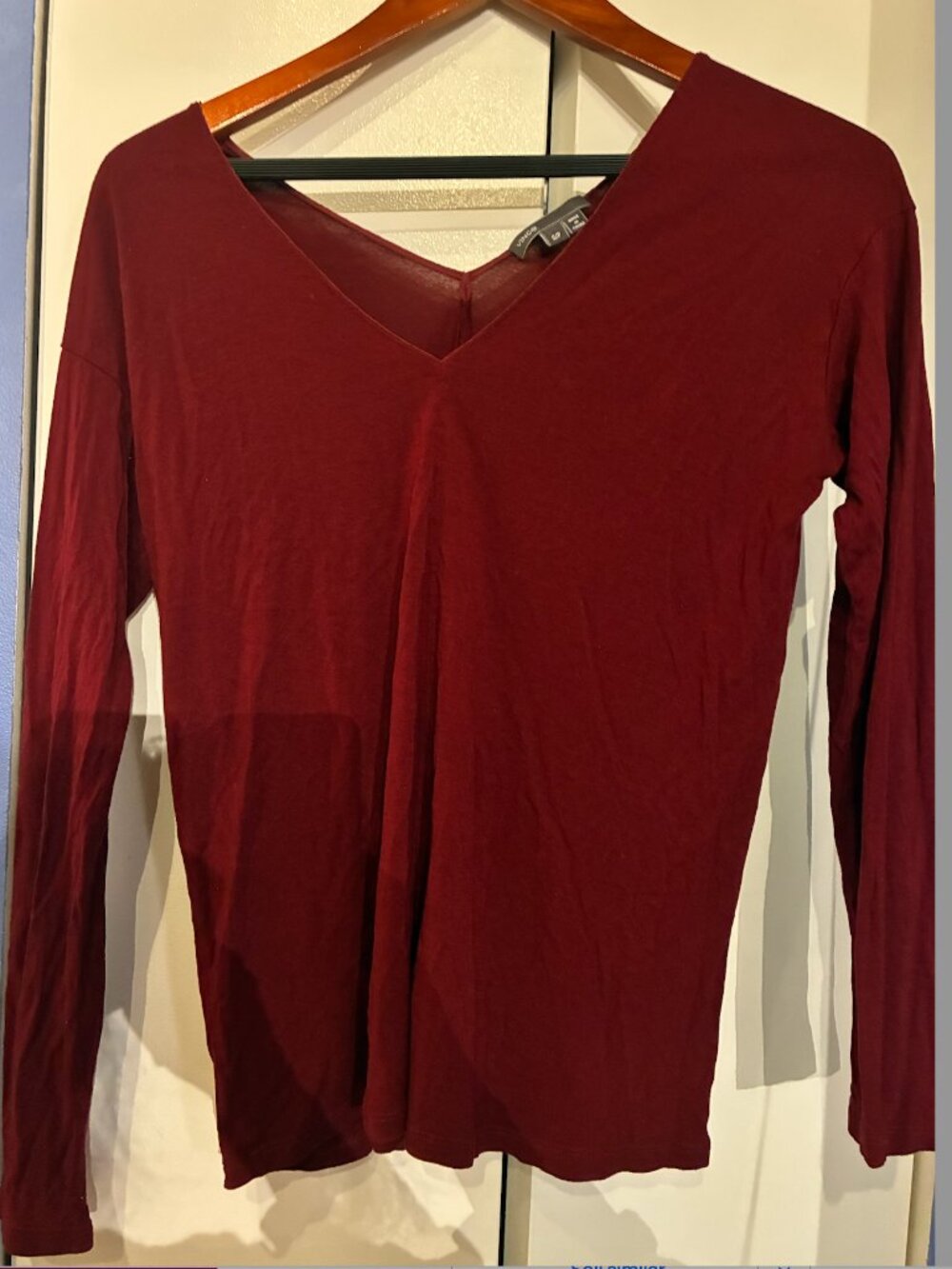 Vince Double V Neck Shirt Women’s SP Maroon Long Sleeve Pullover